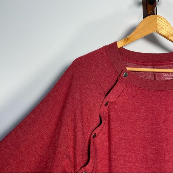 Isabel Maternity Red Nursing Sweatshirt Button Snap Top 3/4 Sleeve Comfy Cute - Picture 3 of 10